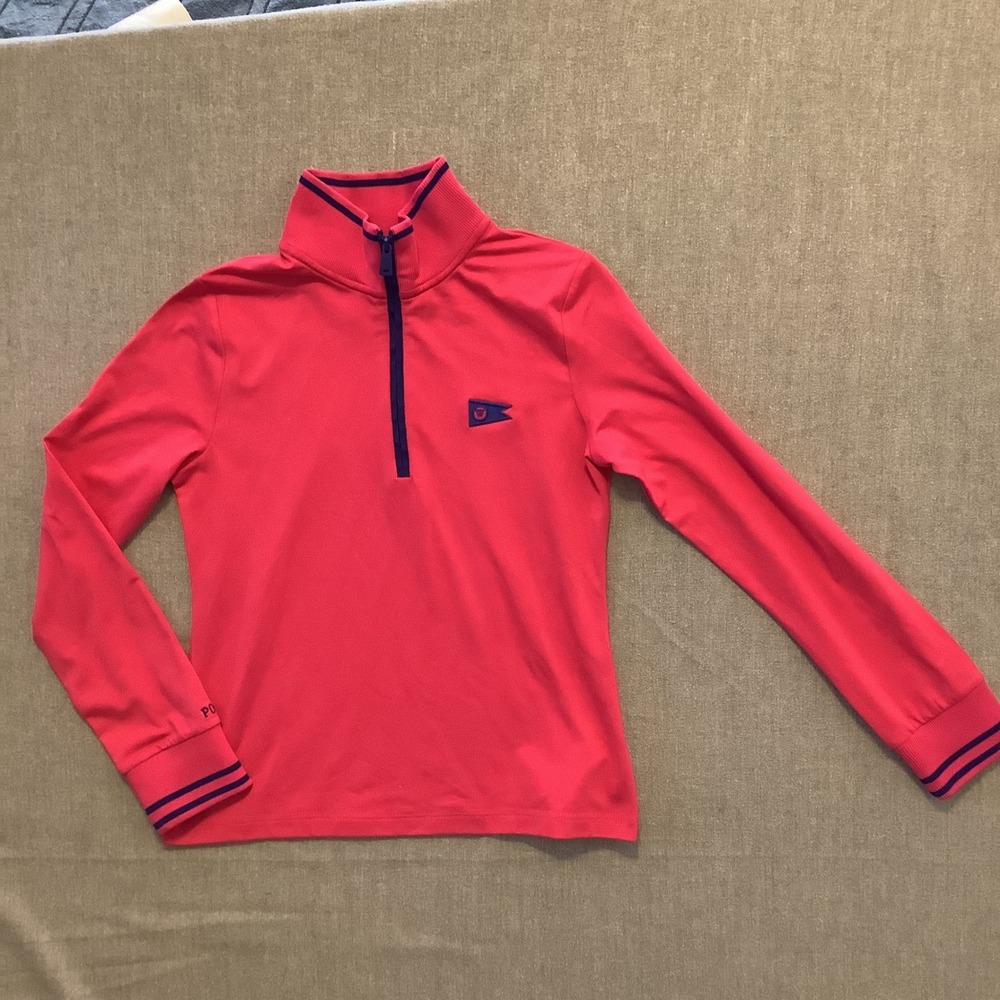 Polo Ralph Lauren Kids Pink Quarter Zip Pullover Pennant Logo Top Size M 8-10